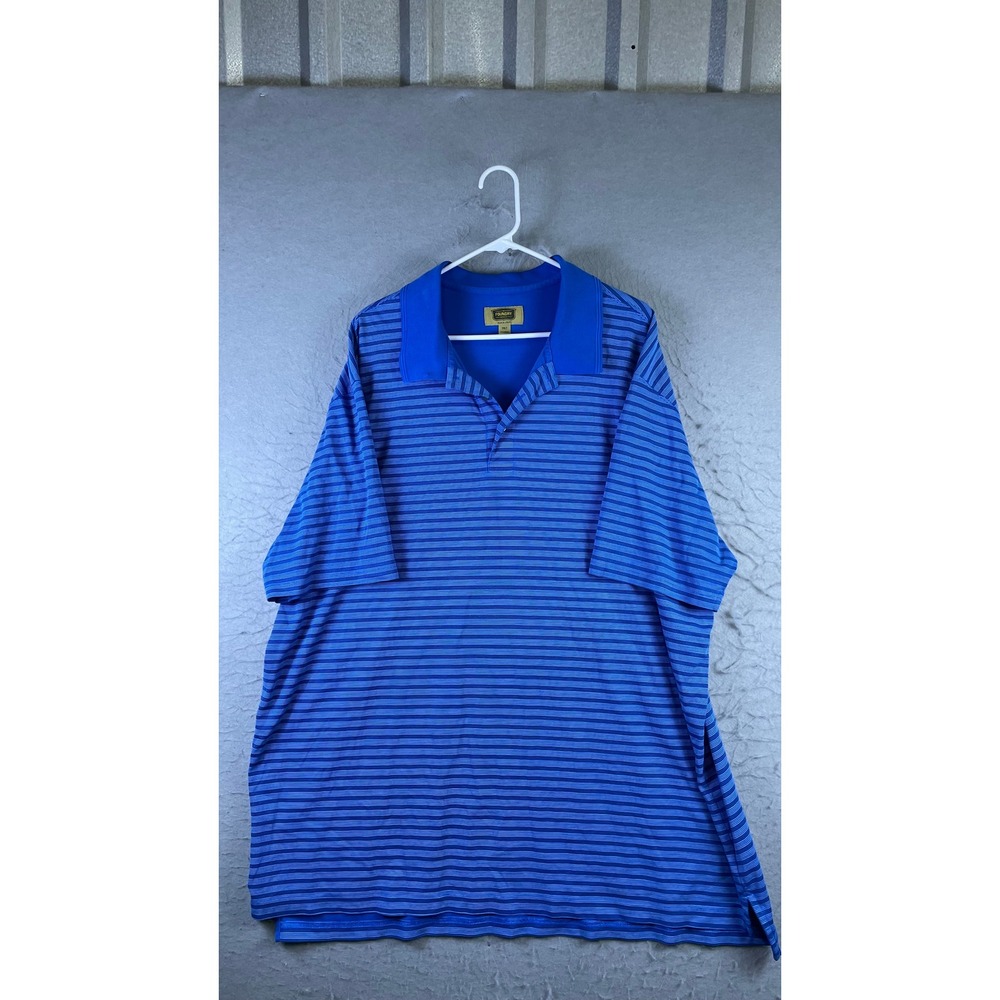 The Foundry Polo Shirt Mens 3XLT Blue Excellent Striped Quick-Dri Pima Cotton